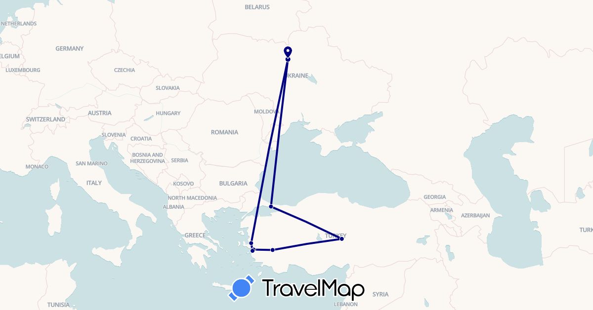 TravelMap itinerary: driving in Turkey, Ukraine (Asia, Europe)