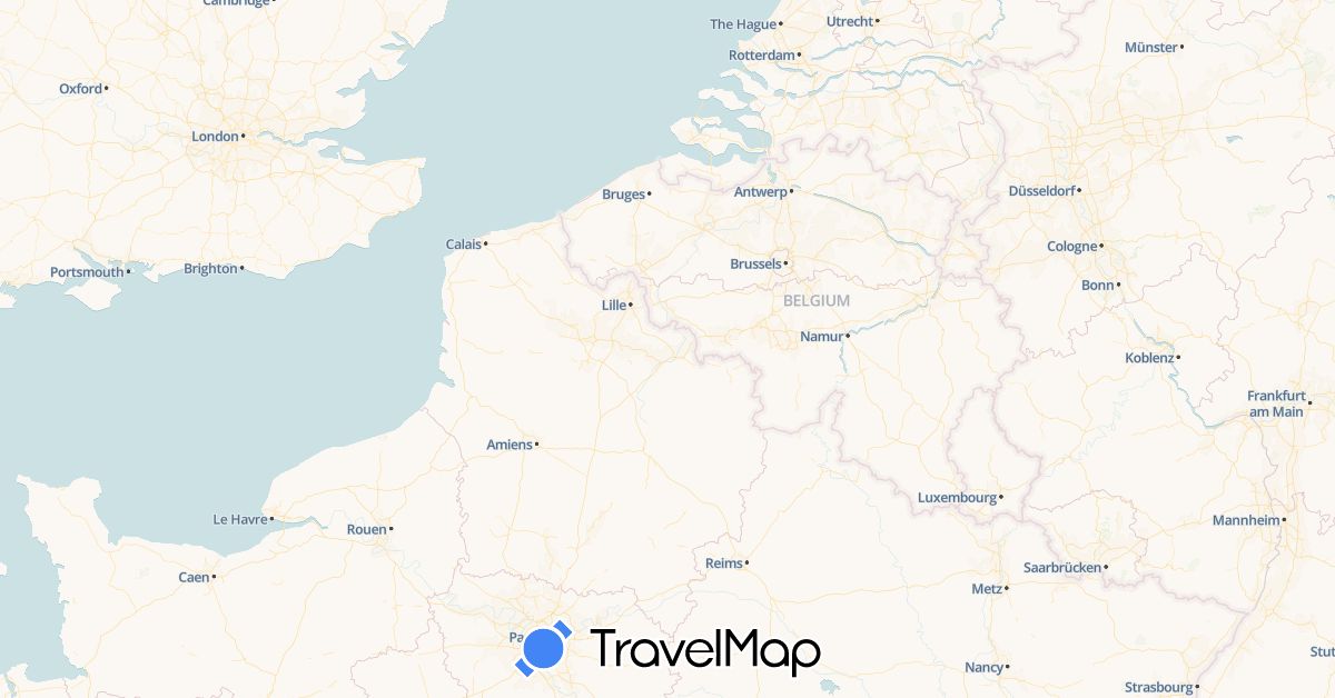 TravelMap itinerary: driving in Belgium, Germany, France, United Kingdom, Luxembourg (Europe)